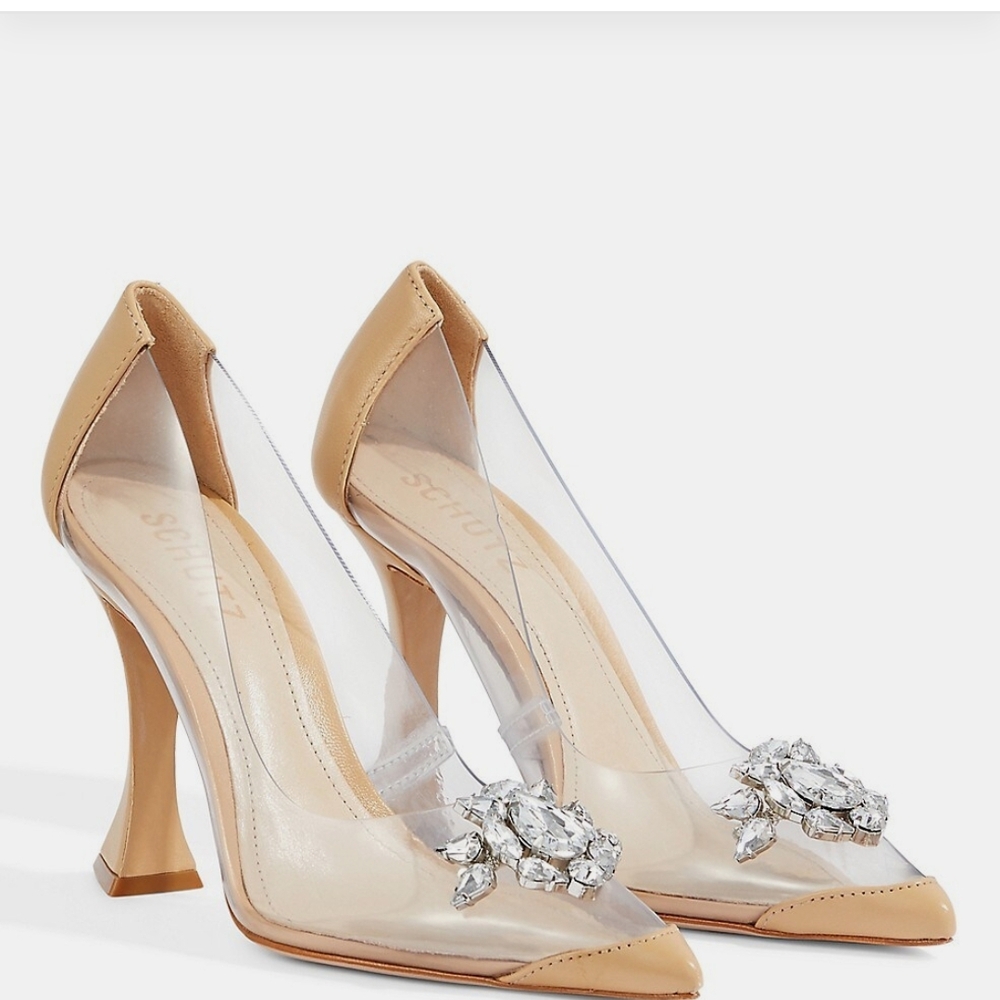 Schutz Amada Nude Embellished Stilleto Size 9 Heels
